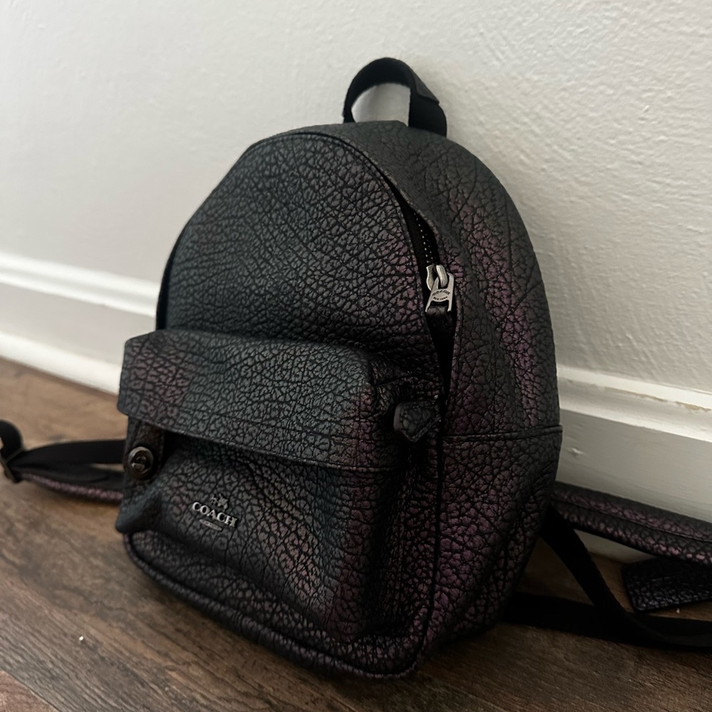 Coach Textured Black and Purple Backpack F24353 - Picture 2 of 7
